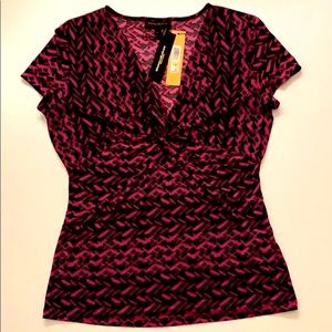 Donna Karen V neck knotted top in Black & Pink